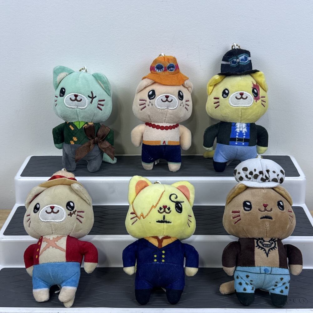 6PCS ONE PIECE Luffy Ace Zoro Law Cat Plush Doll Stuffed Toy Plushie Anime